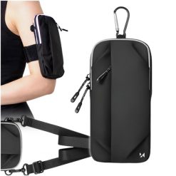 Opaska na ramię na telefon do biegania armband saszetka etui pokrowiec. Czarne saszetki męskie Wozinsky, bez wzorów. Za 29.99 zł.