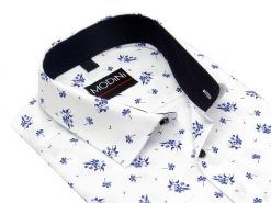 Biała koszula męska Modini w niebieskie kwiaty - 100% bawełna DD5. Białe koszule męskie Modini Moda Męska, m, bez wzorów, z bawełny, bez kołnierzyka, bez ramiączek. W wyprzedaży za 166.50 zł.