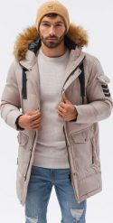 Ombre Kurtka męska zimowa C514 - beżowa L. Brązowe kurtki męskie Ombre, na zimę, l, bez wzorów, bez ramiączek, bez kaptura. Za 159.99 zł.