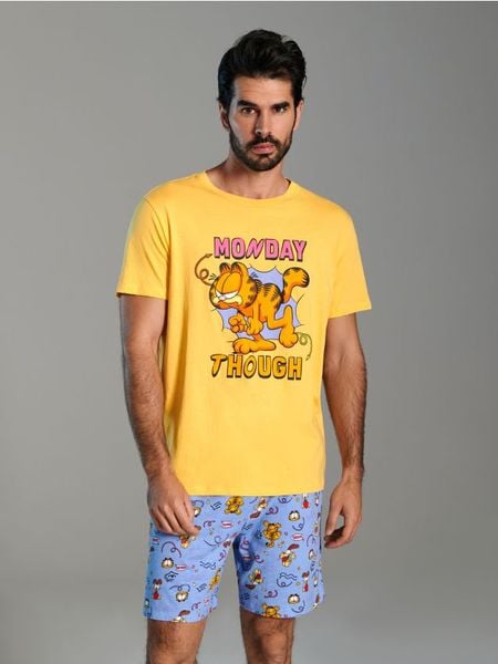 Piżama Garfield - wielobarwny. Piżamy męskie Sinsay, l, bez wzorów, z bawełny, bez kołnierzyka, bez ramiączek. Za 49.99 zł.