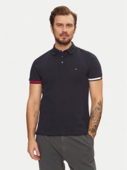 Tommy Hilfiger Polo Flag Cuff MW0MW37518 Granatowy Slim Fit. Niebieskie koszulki polo męskie Tommy Hilfiger, m, bez wzorów, z bawełny, bez kołnierzyka, bez ramiączek. Za 249.99 zł.