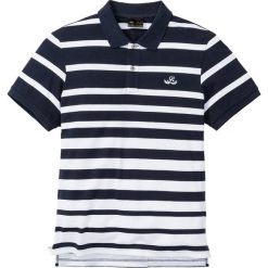 Shirt polo w paski bonprix ciemnoniebieski w paski. Niebieskie koszulki polo męskie bonprix, m, bez wzorów, bez kołnierzyka, bez ramiączek. Za 74.99 zł.