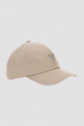 GUESS Beżowa czapka z daszkiem. Brązowe czapki męskie Guess, z aplikacjami. W wyprzedaży za 142.99 zł.