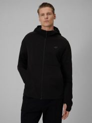 4F Bluza dresowa regular z kapturem męska - czarna L. Czarne bluzy rozpinane męskie 4f, l, bez wzorów, z dresówki, bez ramiączek, z kapturem. Za 199.99 zł.