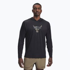 Bluza Under Armour Project Rock Iso-Chill Hoody. Czarne bluzy nierozpinane męskie Under Armour, bez wzorów, rockowe, bez ramiączek, bez kaptura. Za 179.99 zł.