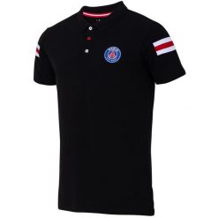 Paris Saint-Germain polo męskie. Czarne koszulki polo męskie PSG, m, bez wzorów, eleganckie, bez kołnierzyka, bez ramiączek. Za 209.99 zł.
