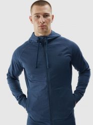 4F Bluza treningowa regular szybkoschnąca męska - granatowa S. Niebieskie bluzy z kapturem męskie 4f, m, bez wzorów, z dzianiny, z kapturem. W wyprzedaży za 99.99 zł.