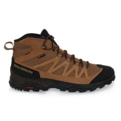 Buty turystyczne męskie Salomon X Ward Leather Mid Gtx. Brązowe buty do biegania męskie Salomon, bez wzorów, z gore-texu, za kostkę, bez zapięcia, do biegania, gore-tex. Za 718.00 zł.