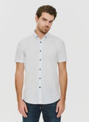 PAKO LORENTE – Biała koszula męska z krótkim rękawem. Białe koszule męskie Pako Lorente, m, bez wzorów, bez kołnierzyka, bez ramiączek. Za 69.99 zł.