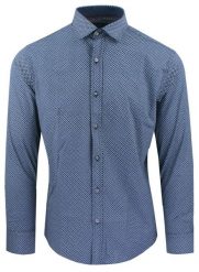 Męska Koszula, Taliowana (Slim Fit) - Rigon - Granat, Wzór. Niebieskie koszule męskie Rigon, m, bez wzorów, z bawełny, bez kołnierzyka, bez ramiączek. Za 139.00 zł.