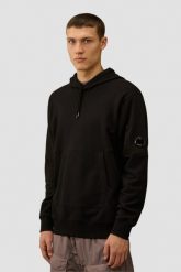 C.P. COMPANY Czarna bluza męska Sweat Hooded. Czarne bluzy nierozpinane męskie C.P. Company, l, bez wzorów, z bawełny, klasyczne, bez ramiączek, z kapturem. W wyprzedaży za 789.99 zł.