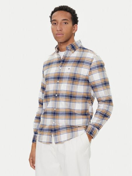 Tommy Hilfiger Koszula Hero MW0MW40473 Beżowy Regular Fit. Brązowe koszule męskie Tommy Hilfiger, m, bez wzorów, z bawełny, bez kołnierzyka, bez ramiączek. Za 469.99 zł.
