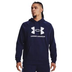 Bluza fitness męska UNDER ARMOUR Rival Fleece Logo Hoodie z kapturem. Niebieskie bluzy nierozpinane męskie Under Armour, m, bez wzorów, z kapturem. Za 149.99 zł.