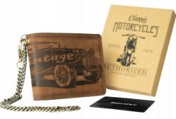 Portfel skórzany z łańcuchem [DH] N992C-VIN-C brązowy. Brązowe portfele męskie inny, bez wzorów, z nubiku. Za 75.99 zł.