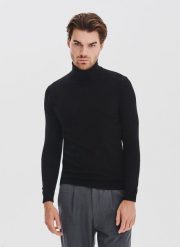 PAKO LORENTE - Czarny gładki golf męski. Czarne swetry męskie Pako Lorente, bez wzorów, z bawełny, bez kołnierzyka, bez ramiączek. Za 169.99 zł.