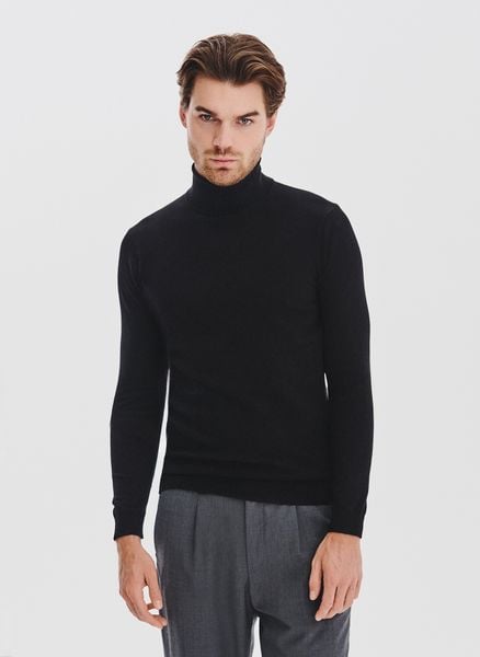 PAKO LORENTE - Czarny gładki golf męski. Czarne swetry męskie Pako Lorente, bez wzorów, z bawełny, bez kołnierzyka, bez ramiączek. Za 169.99 zł.