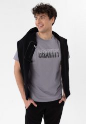 T-shirt z printem, Comfort Fit, T-SILVER. Szare t-shirty męskie Volcano, l, bez wzorów, z bawełny, bez kołnierzyka, bez ramiączek. Za 69.99 zł.