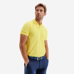Koszulka polo do golfa z krótkim rękawem męska Inesis MW500. Żółte koszulki polo męskie INESIS, m, bez wzorów, z bawełny, klasyczne, bez kołnierzyka, bez ramiączek. Za 59.99 zł.