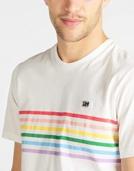 LEE PRIDE STRIPE TEE MĘSKI T-SHIRT LOGO KOSZULKA Z KRÓTKIM RĘKAWEM WHITE CANVAS L62UFERR 112114860. Białe t-shirty męskie Lee, l, bez wzorów, bez kołnierzyka, bez ramiączek. Za 59.99 zł.