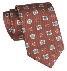 Męski Krawat - Angelo di Monti - Miedziany Kolor, Wzory Geometryczne. Brązowe krawaty i muchy męskie Angelo di Monti, bez wzorów, z tkaniny, eleganckie. Za 45.00 zł.