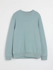 Bluza crewneck z napisem - zielony. Zielone bluzy nierozpinane męskie Sinsay, l, bez wzorów, bez ramiączek, bez kaptura. Za 39.99 zł.