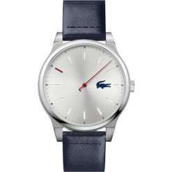 Zegarek kwarcowy "Kyoto" w kolorze granatowo-srebrnym. Niebieskie, analogowe zegarki męskie Tommy Hilfiger & Lacoste, ze skóry, srebrne. W wyprzedaży za 482.95 zł.