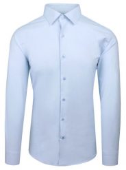 Wyszczuplona, Elegancka Koszula Męska - Victorio - Błękit. Niebieskie koszule męskie Victorio, m, bez wzorów, z bawełny, bez kołnierzyka, bez ramiączek. Za 149.00 zł.