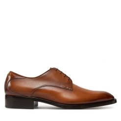 Półbuty BOSS. Brązowe eleganckie półbuty męskie Boss, wizytowe, bez obcasa, bez zapięcia. Za 1,889.00 zł.