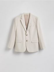 Marynarka slim fit z domieszką lnu - beżowy. Brązowe marynarki męskie Reserved, bez wzorów, z tkaniny. W wyprzedaży za 279.99 zł.