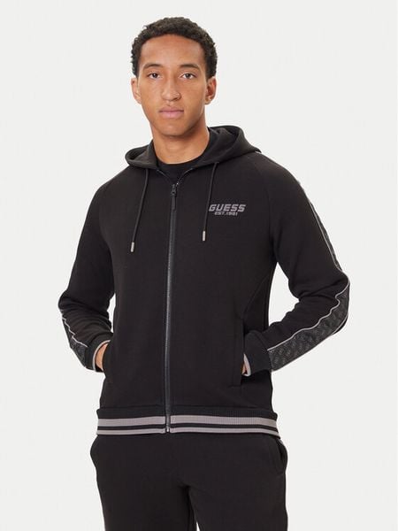 Guess Bluza Z5BQ12 KB3P2 Czarny Regular Fit. Czarne bluzy rozpinane męskie Guess, m, z aplikacjami, z bawełny, bez ramiączek, bez kaptura. Za 269.99 zł.