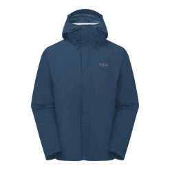 Kurtka przeciwdeszczowa męska Rab Downpour Jacket z kapturem. Niebieskie kurtki męskie RAB, m, bez wzorów, bez ramiączek, z kapturem. Za 629.99 zł.