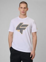 4F T-shirt regular z nadrukiem męski - biała S. Białe t-shirty męskie 4f, m, bez wzorów, z materiału, bez kołnierzyka, bez ramiączek. Za 69.99 zł.