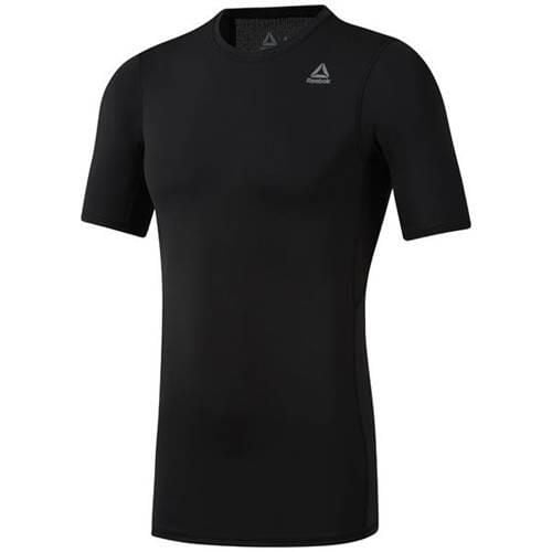 Koszulka treningowa męska Reebok Wor Logo Compression. Czarne bielizna termoaktywna męska Reebok, m, bez wzorów, bez ramiączek, do biegania. Za 189.99 zł.
