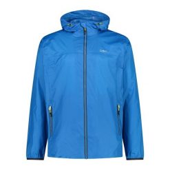 Kurtka przeciwdeszczowa z kapturem CMP. Niebieskie kurtki męskie CMP, m, bez wzorów, sportowe, bez ramiączek, z kapturem. W wyprzedaży za 139.99 zł.