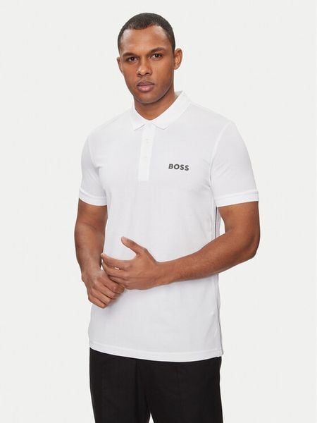 Boss Polo Paule 50512789 Biały Slim Fit. Białe koszulki polo męskie Boss, m, bez wzorów, z syntetyku, bez kołnierzyka, bez ramiączek. Za 279.99 zł.
