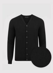 PAKO LORENTE – Męski kardigan w kolorze czarnym. Czarne kardigany męskie Pako Lorente, bez wzorów, z poliamidu, bez kołnierzyka, bez ramiączek. Za 149.99 zł.
