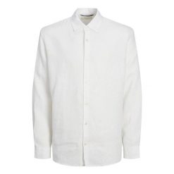 Koszula Jack & Jones Clawrence Len jasnobiała. Białe koszule męskie Jack&Jones, m, bez wzorów, ze lnu, bez kołnierzyka, bez ramiączek. Za 249.30 zł.