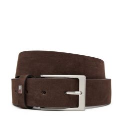 Pasek Męski Tommy Hilfiger. Brązowe paski męskie Tommy Hilfiger, bez wzorów, z nubiku. Za 229.99 zł.