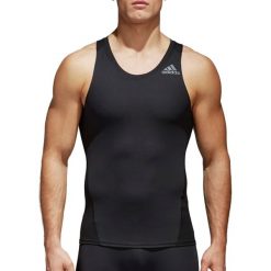 Adidas Alphaskin Tee CF7219. Czarne t-shirty męskie ADIDAS, bez wzorów, z elastanu, bez kołnierzyka, bez ramiączek. W wyprzedaży za 79.99 zł.