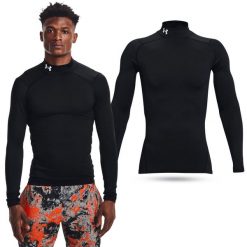 Koszulka męska termoaktywna treningowa Under Armour z długim rękawem. Czarne bielizna termoaktywna męska Under Armour, m, bez wzorów, bez ramiączek, do biegania. Za 144.14 zł.