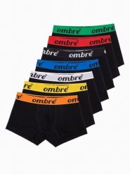 Bokserki męskie bawełniane z kontrastową gumą - 7-pak czarne V1 - Rozmiar: L. Czarne bokserki męskie Ombre Clothing, l, bez wzorów, z bawełny. W wyprzedaży za 99.99 zł.
