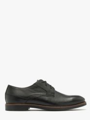 Czarne półbuty męskie z brązowym otokiem. Czarne eleganckie półbuty męskie Ryłko, ze skóry, bez obcasa, bez zapięcia. Za 499.99 zł.