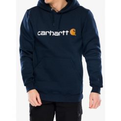 Bluza z kapturem męska Carhartt Signature Logo Sweatshirt. Niebieskie bluzy nierozpinane męskie Carhartt, m, bez wzorów, z kapturem. Za 266.99 zł.