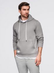 Męska bluza dresowa BASIC kangurka z kapturem - szara V8 B1674 XL. Szare bluzy nierozpinane męskie Ombre, m, bez wzorów, z dresówki, bez ramiączek, z kapturem. Za 236.00 zł.