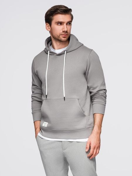 Męska bluza dresowa BASIC kangurka z kapturem - szara V8 B1674 XL. Szare bluzy nierozpinane męskie Ombre, m, bez wzorów, z dresówki, bez ramiączek, z kapturem. Za 236.00 zł.