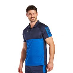 Polo Erima Six Wings. Niebieskie koszulki polo męskie Erima, xl, bez wzorów, z materiału, klasyczne, bez kołnierzyka, bez ramiączek. Za 178.50 zł.
