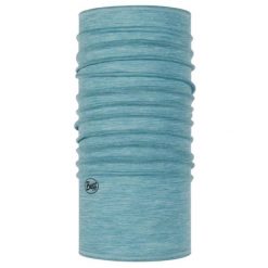 Chusta wielofunkcyjna z wełny merynosów Buff Merino Lightweight. Niebieskie szaliki męskie Buff, bez wzorów, z wełny, sportowe. Za 134.99 zł.