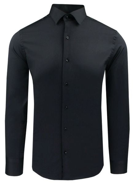 Delikatnie Wyszczuplana Koszula Męska (slim) - Lanier - Czarna. Czarne koszule męskie Lanier, m, bez wzorów, z bawełny, bez kołnierzyka, bez ramiączek. Za 175.00 zł.