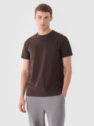4F T-shirt regular gładki męski - brązowy L. Brązowe t-shirty męskie 4f, l, bez wzorów, z bawełny, bez kołnierzyka, bez ramiączek. W wyprzedaży za 29.99 zł.