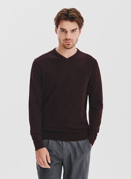 PAKO LORENTE - Brązowy sweter męski v-neck. Brązowe swetry męskie Pako Lorente, bez wzorów, z bawełny, bez kołnierzyka, bez ramiączek. Za 139.99 zł.
